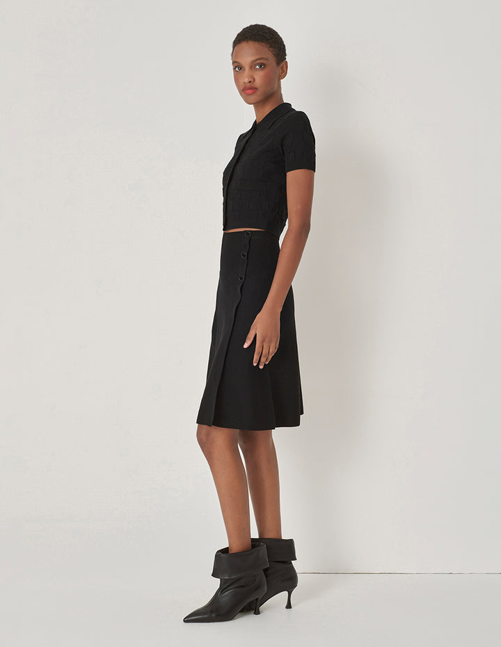 MARYLING Black Lapel Short Sleeve Knit Cardigan