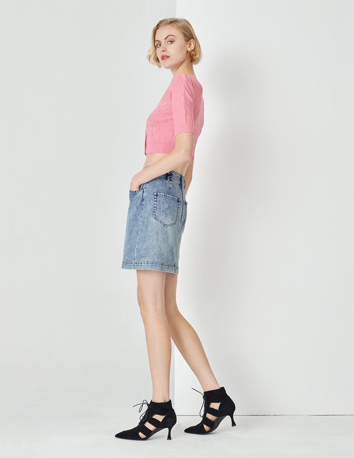 MARYLING Denim Blue Asymmetric Lace-Up Denim Skirt