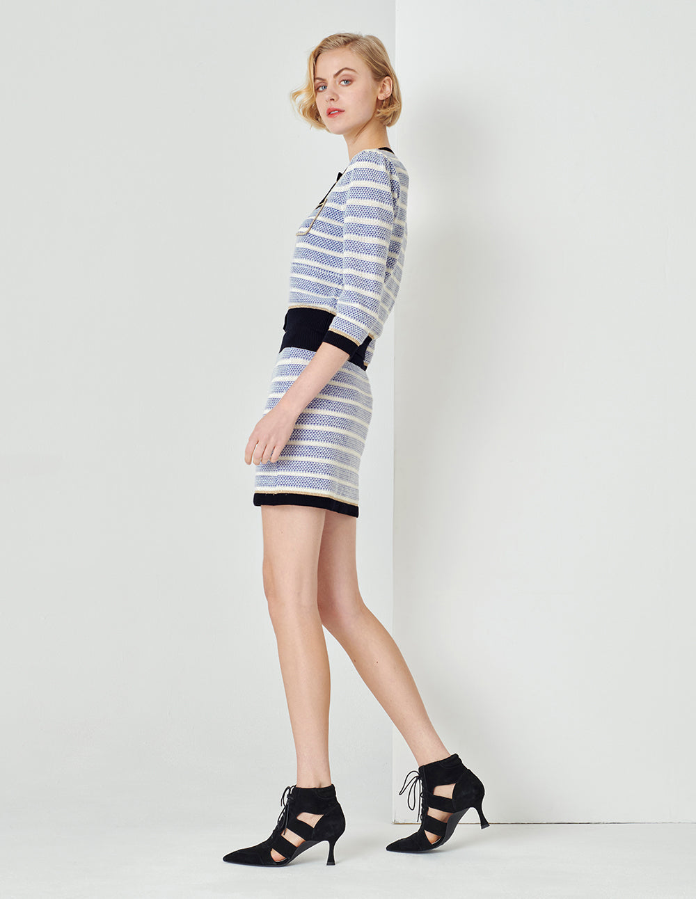 MARYLING Blue And White Striped Knitted Skirt