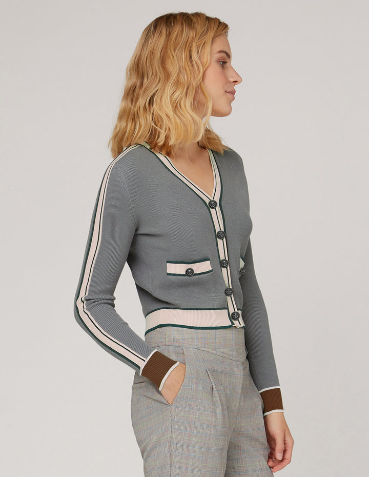 MARYLING Gray stitching slim V-neck cardigan