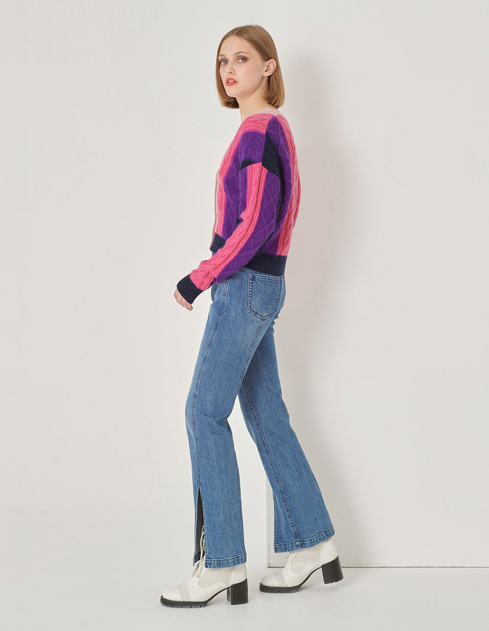 MARYLING Rose Pink Gradient Knitted Cardigan