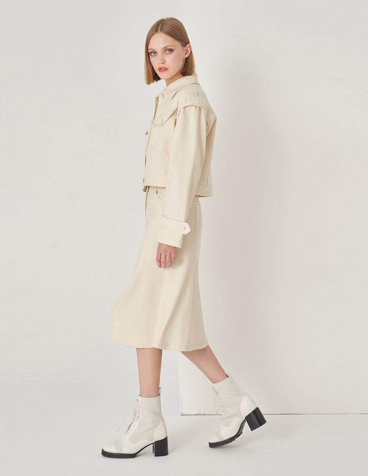 MARYLING White Fishtail Mid-Front Slit Skirt