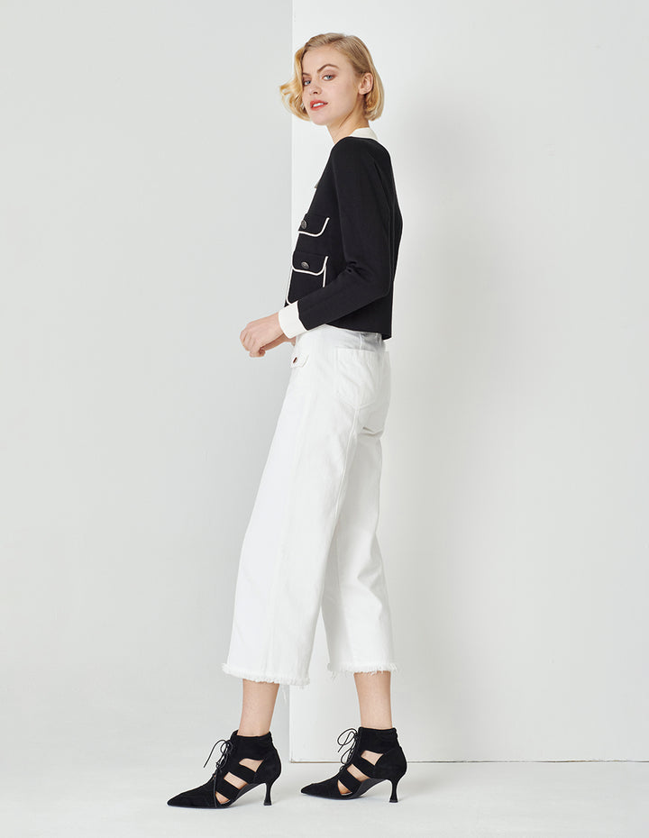 MARYLING Spring Black and White with Button Pocket Cardigan