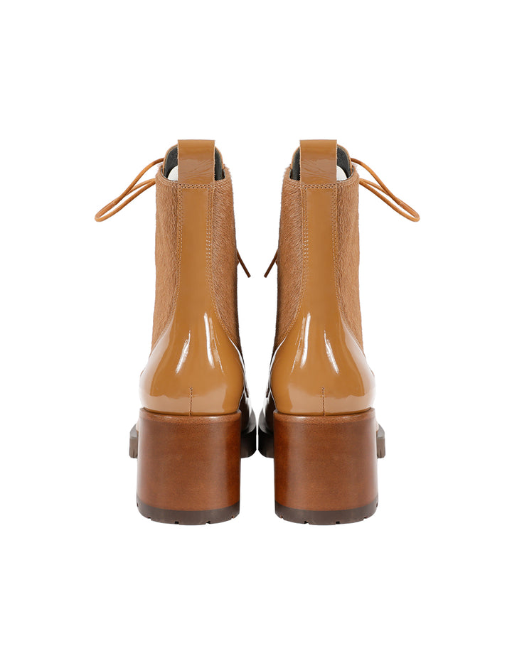 MARYLING PATENT TEXTURED LACE-UP BOOTS