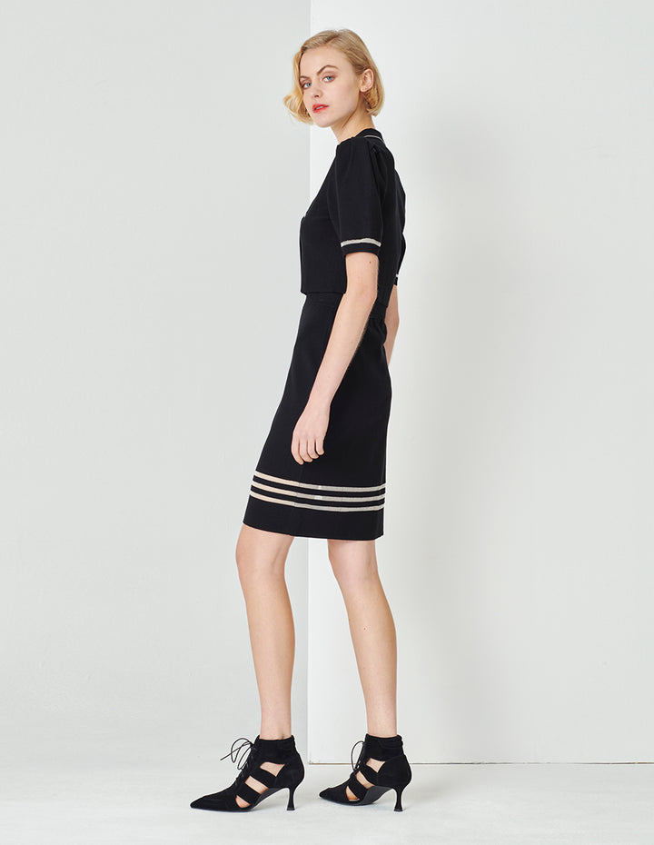 MARYLING Black And White Horizontal Detail Knitted Skirt