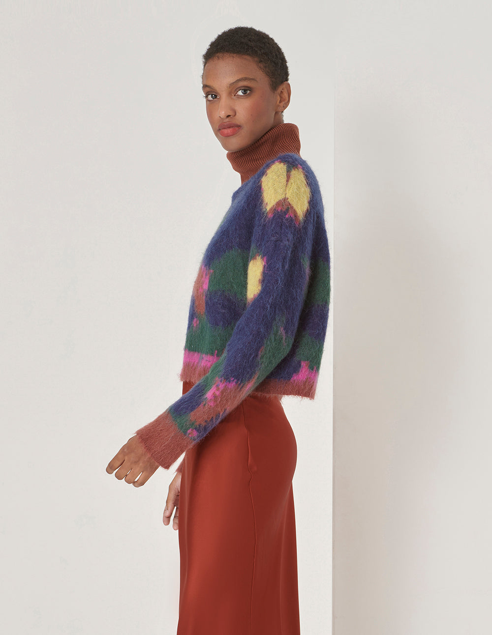 MARYLING Blue Graffiti Mixed Color Knitted Sweater