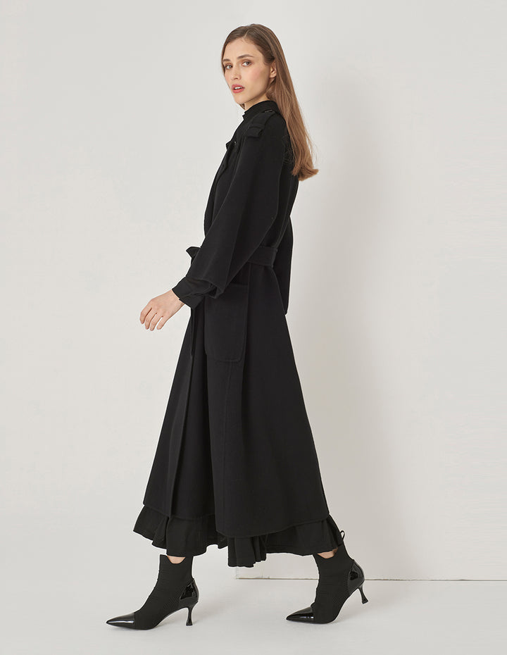 MARYLING Black Double-Sided Woolen Long Coat