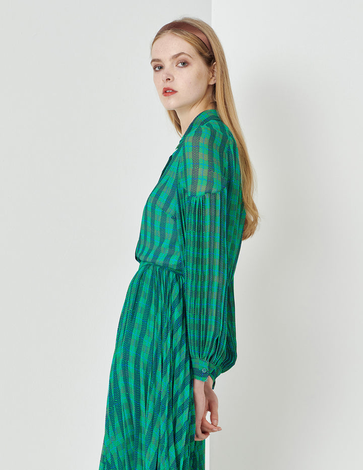MARYLING Blue/Green Checked Print Blouse