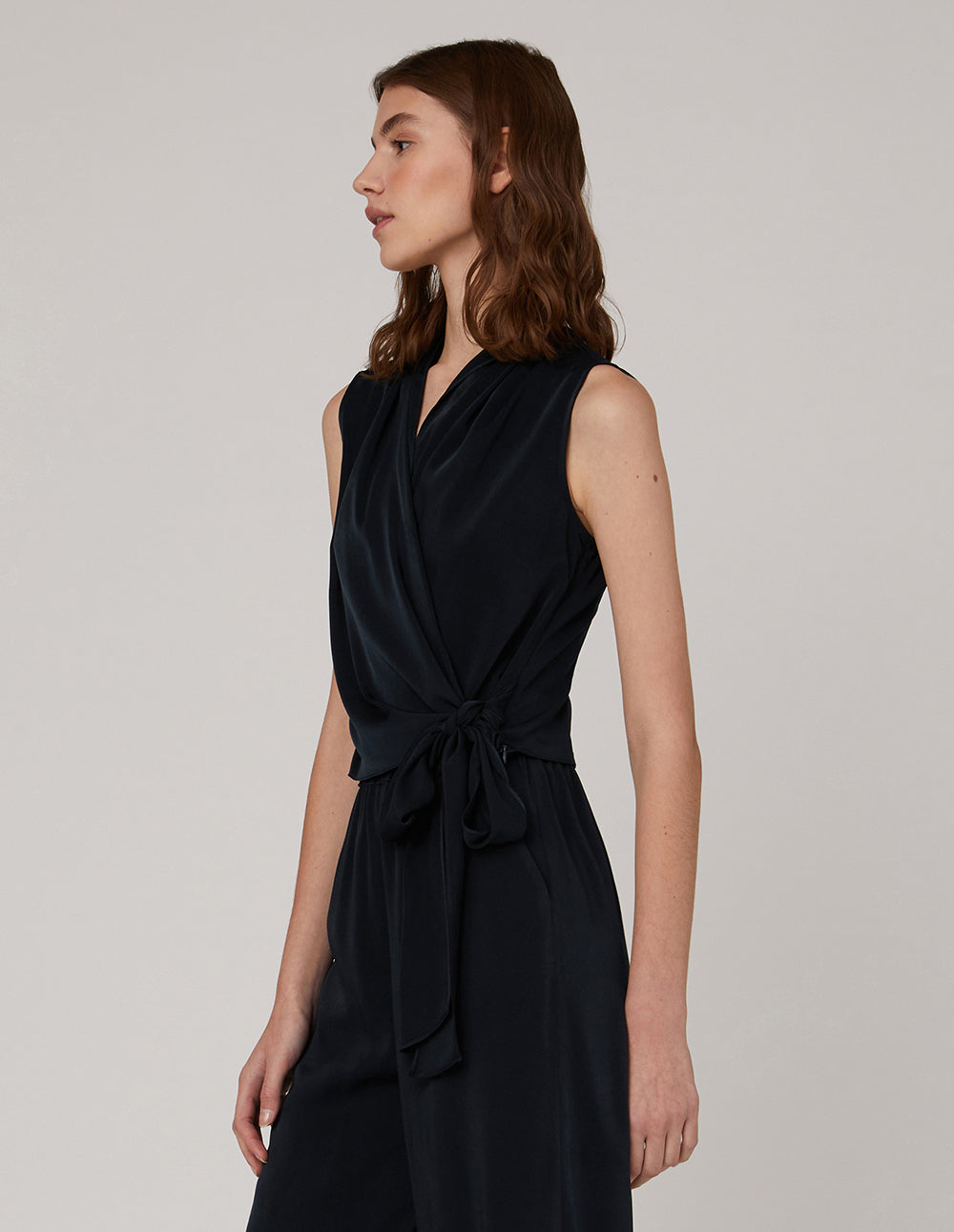 MARYLING Pleated V-Neck Sleeveless Top