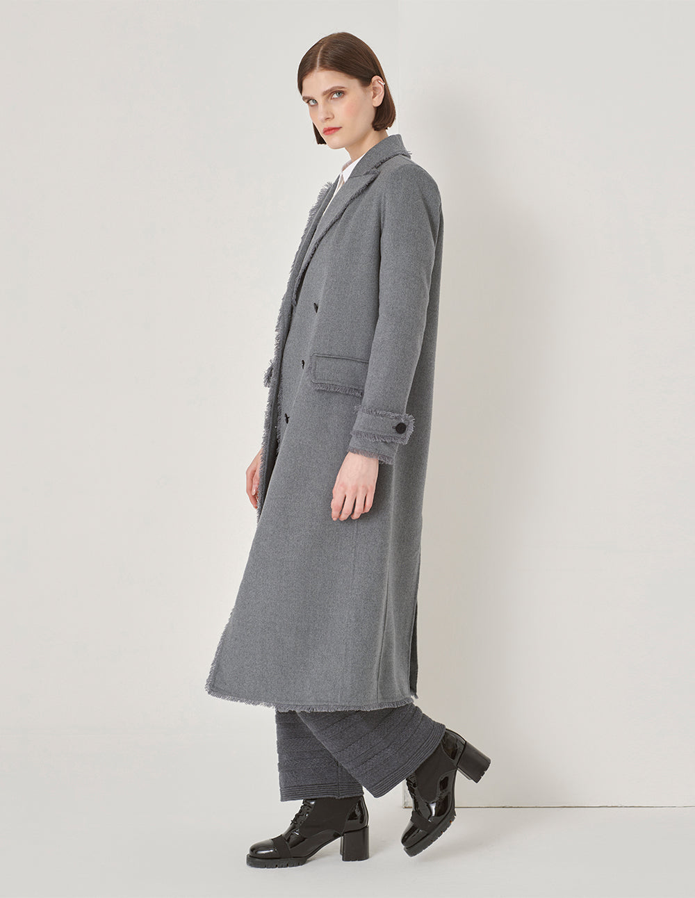 MARYLING Gray Suit Collar Double-Sided Woolen Long Coat