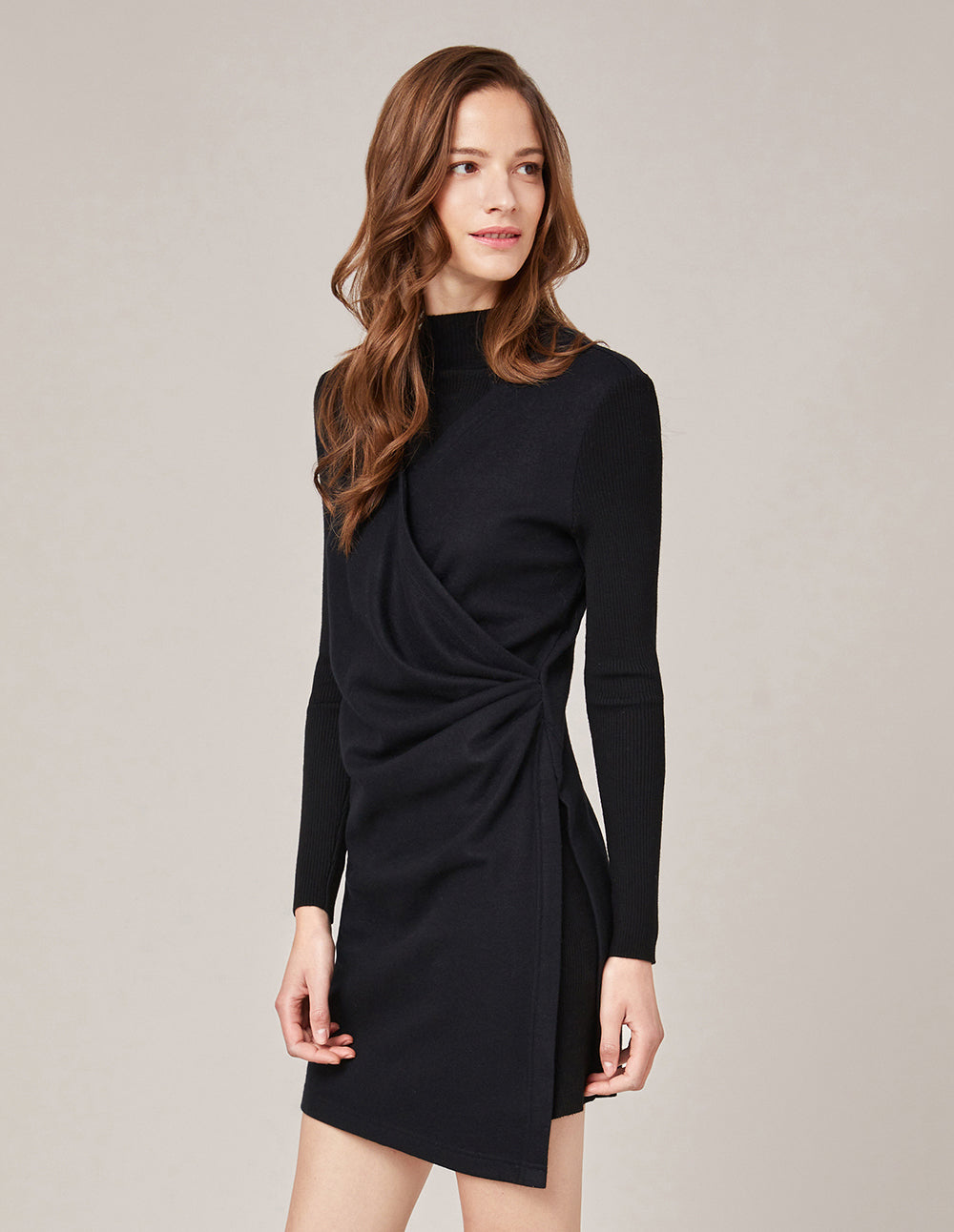 MARYLING V-Neck Knitted Draped Dress