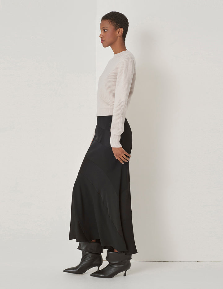 MARYLING Beige Round Neck Puff Sleeve Knitted Pullover