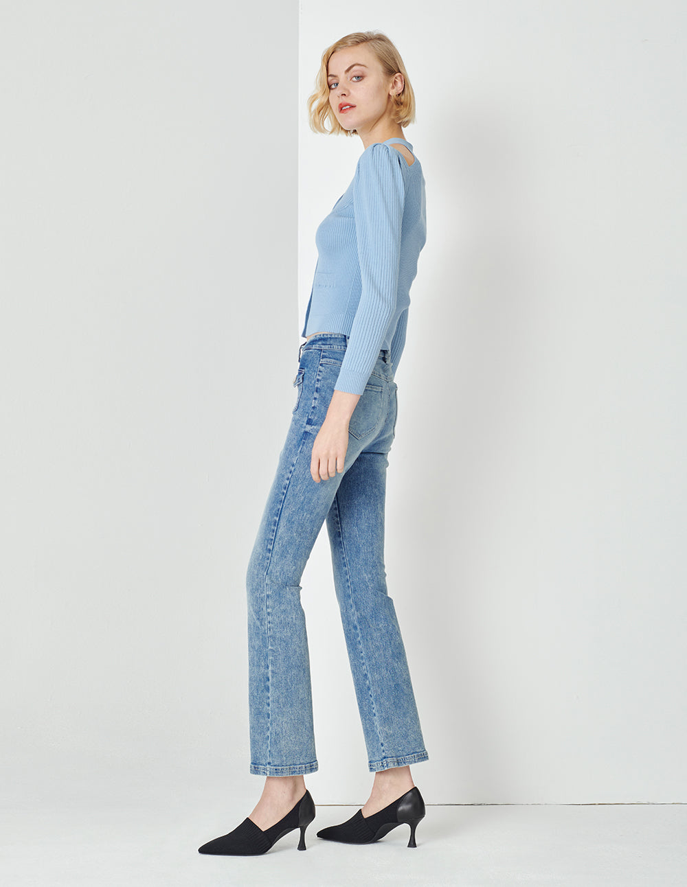 MARYLING Foggy Blue V-Neck Knitted Cardigan