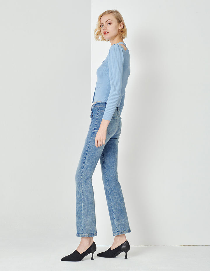 MARYLING Foggy Blue V-Neck Knitted Cardigan