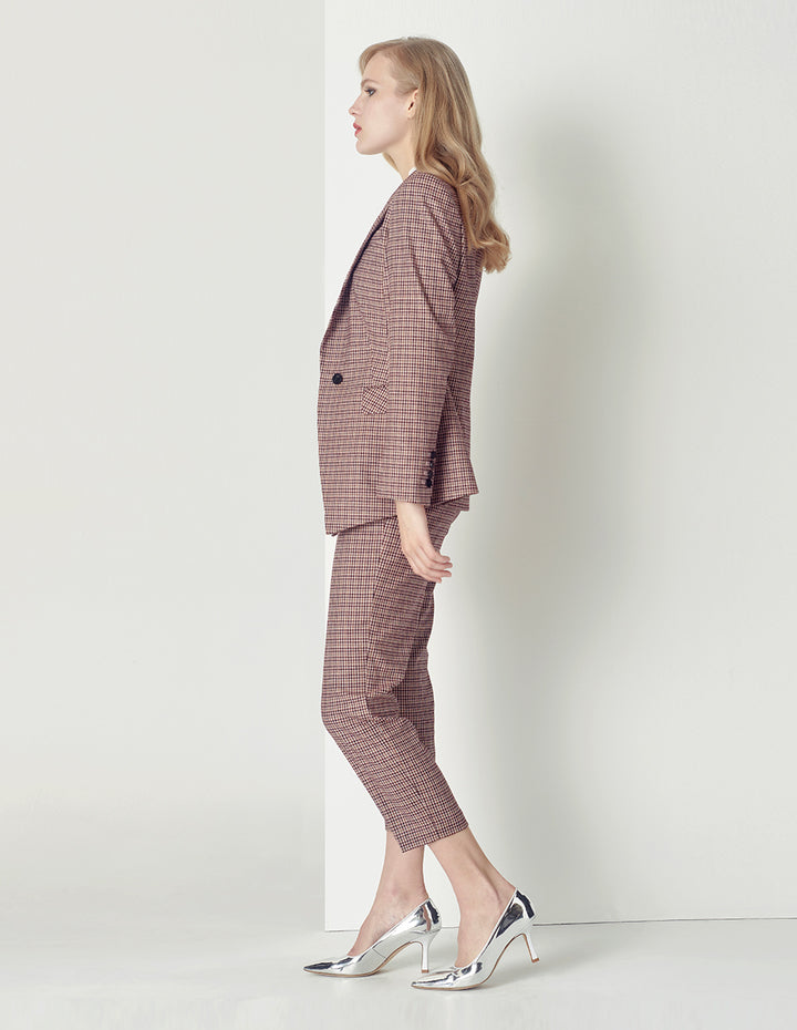 MARYLING Pink houndstooth ankle slim suit pants