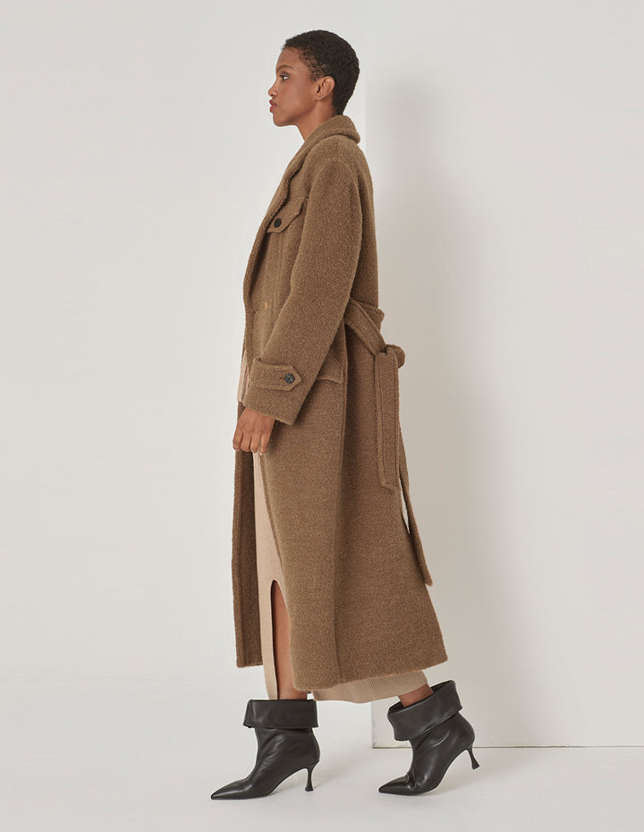 MARYLING Camel Lapel Contrast Button Coat