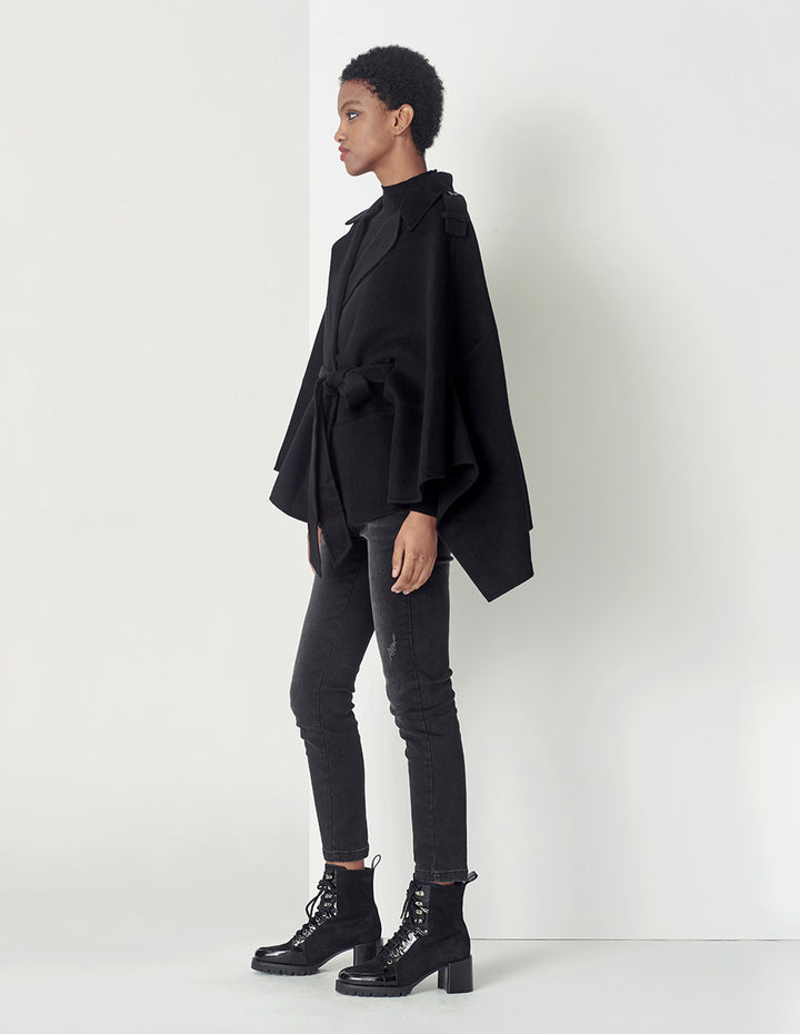 MARYLING Black Fashion Ladies Shawl Cape Coat