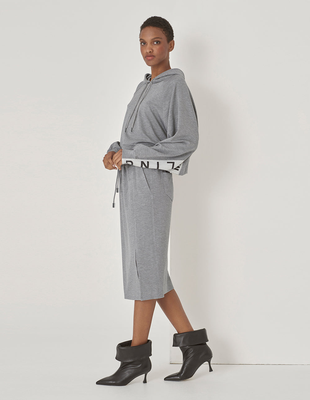 MARYLING Gray Sweatshirt Material Slit Straight Skirt