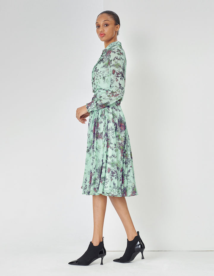 MARYLING Light Green Summer Jungle Small Floral Print Skirt With Ruffle Edge