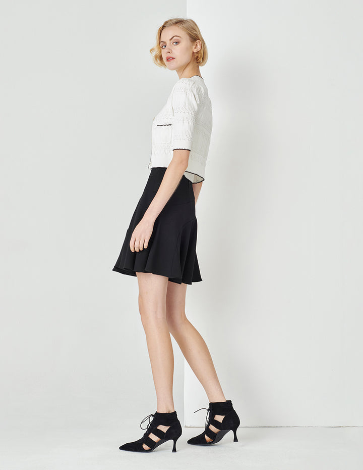 MARYLING Black and white contrast V-neck knitted cardigan