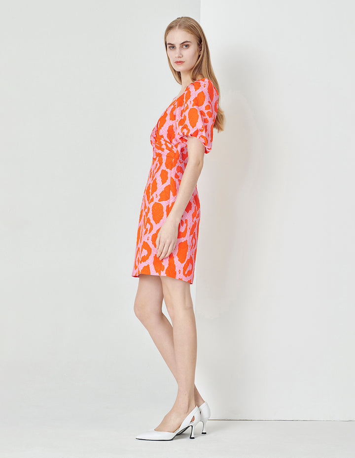 MARYLING Square Neck Puff Sleeve Jacquard Dress