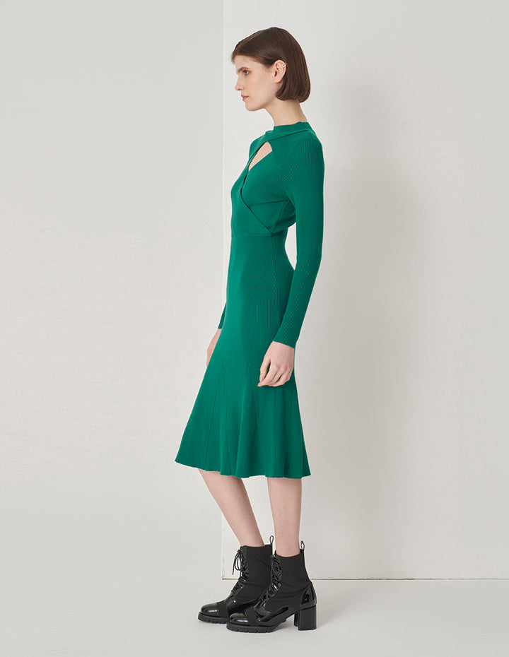 MARYLING Green Half Mock Neck Crossover Mermaid Knit Dress