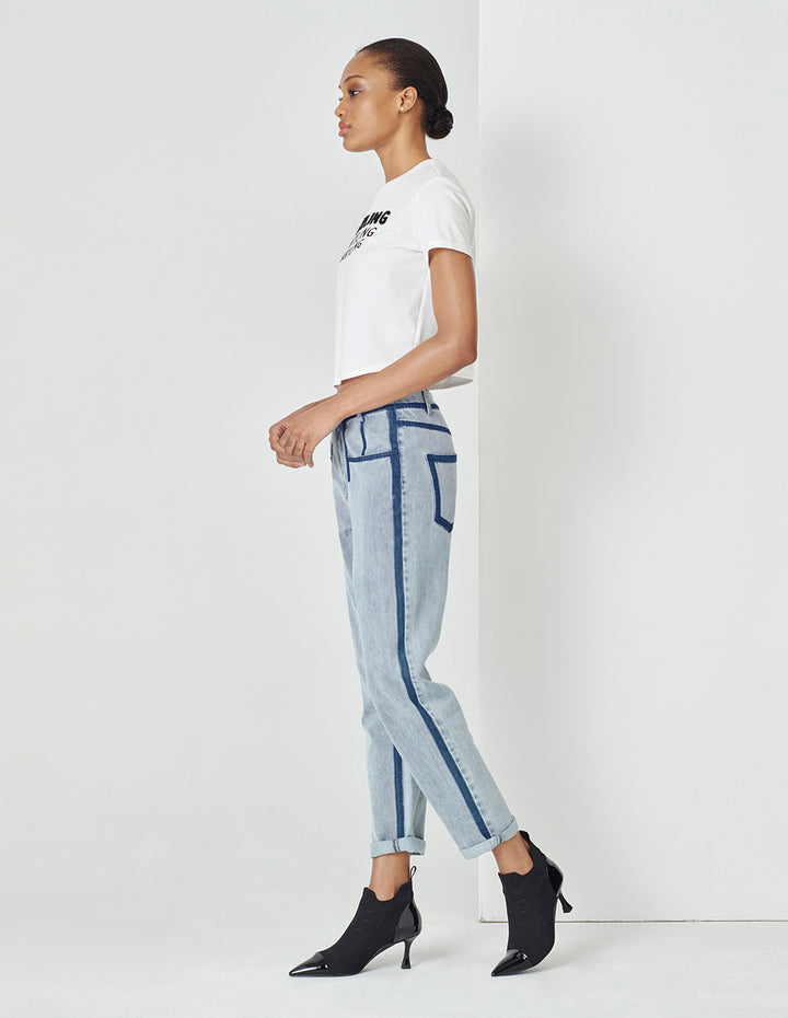 MARYLING White Beaded Logo Cropped T-Shirt