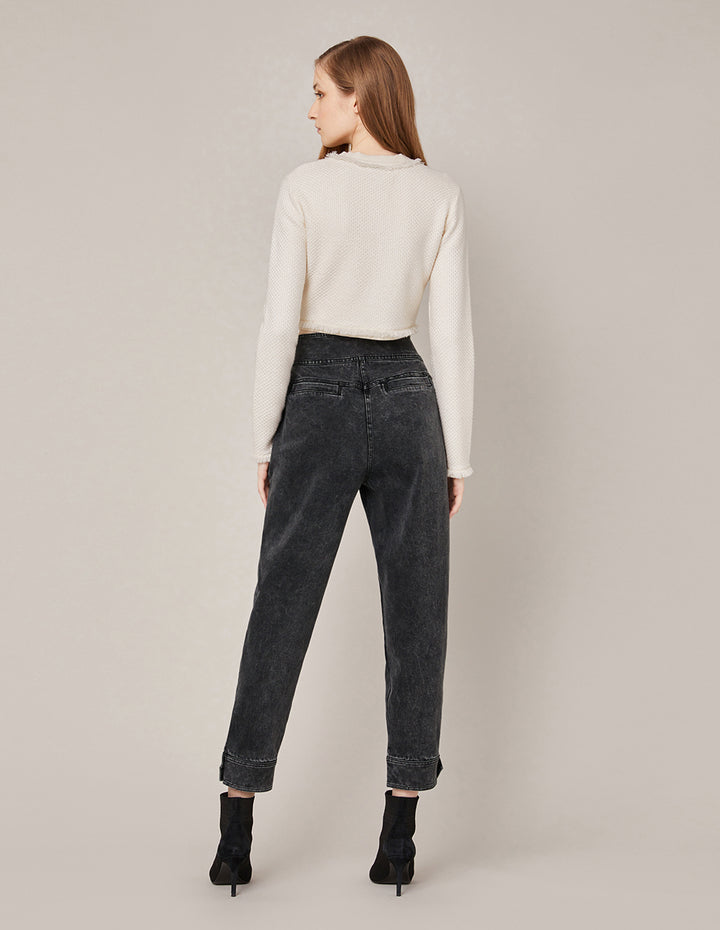 MARYLING HIGH-WAIST MEDIUM WASH ROLLED HEM JEANS