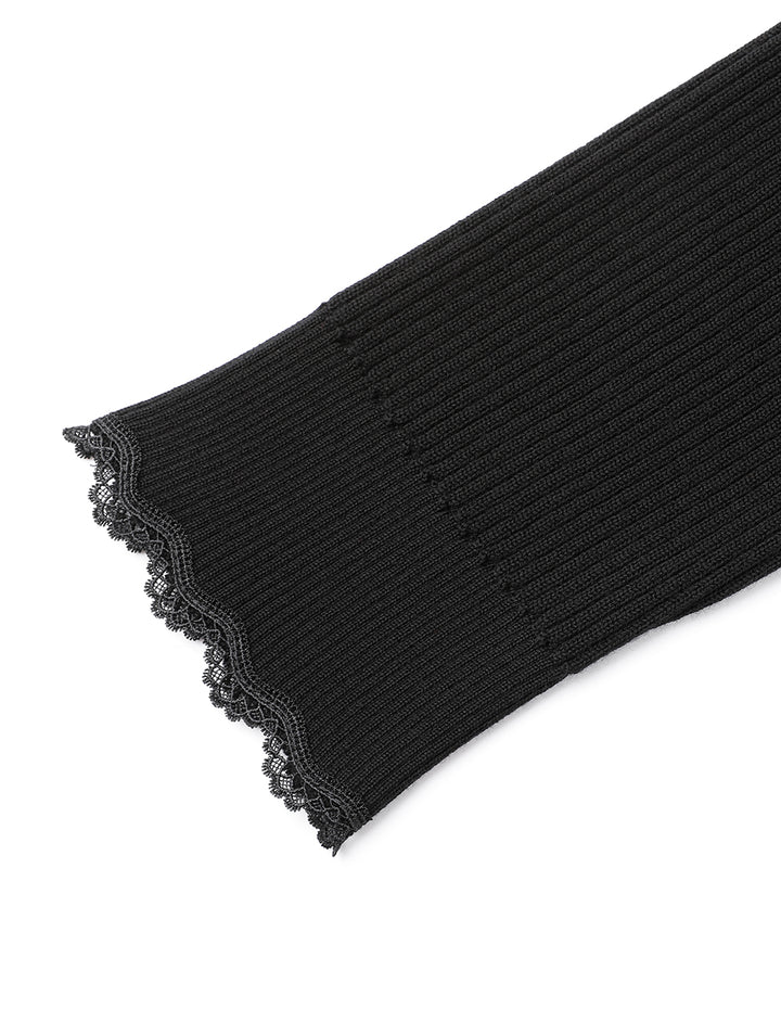 MARYLING Crossover V-Neck Paneled Lace-Trimmed Knitted Pullover