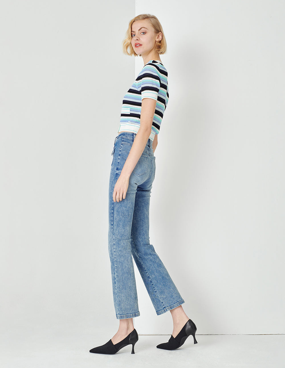 MARYLING Blue-Green V-Neck Knitted Cardigan