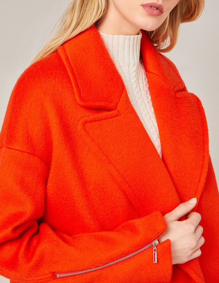 MARYLING DOUBLE-BREASTED ZIPPER SLEEVE WOOL COAT