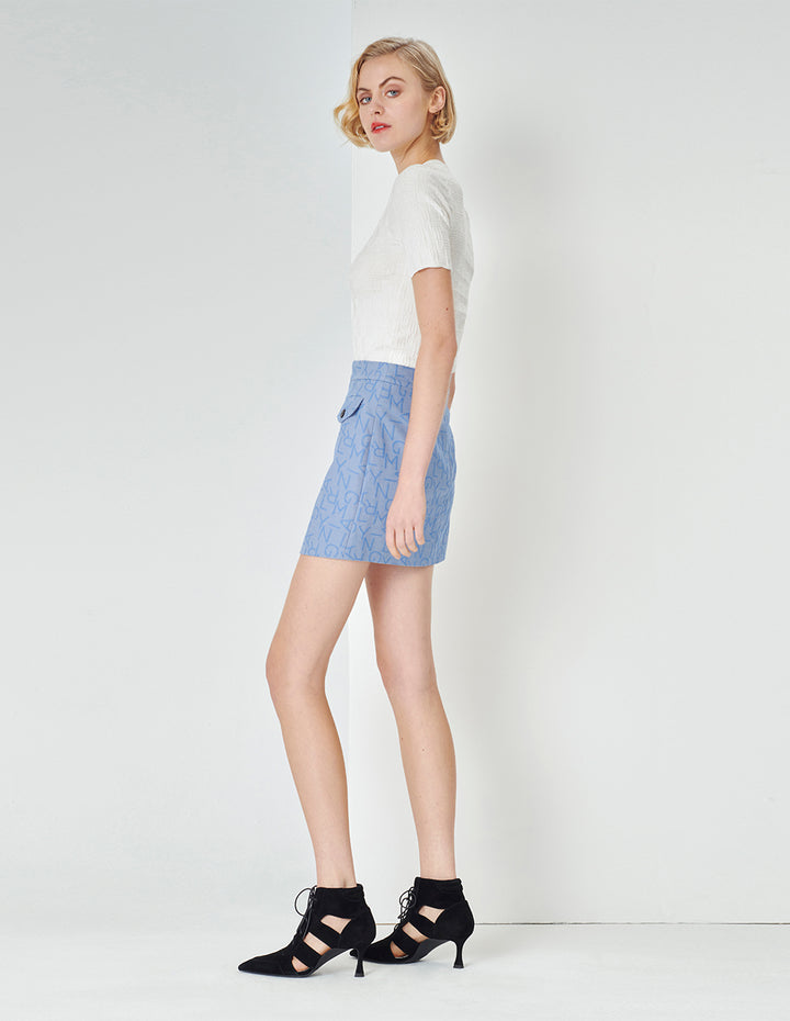 MARYLING Beige Round Neck Short-Sleeved Knitted Top