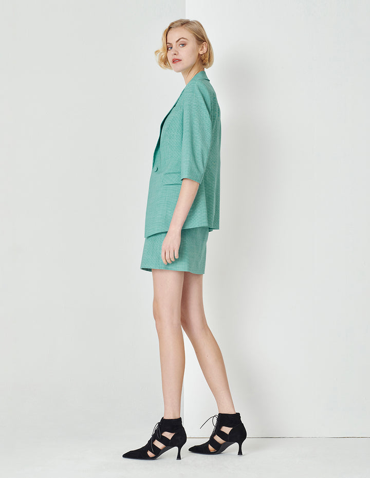 MARYLING Light Green Microcheck Houndstooth Blazer