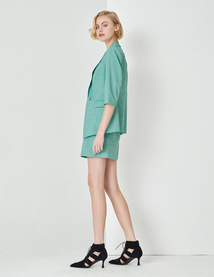 MARYLING Light Green Small Check Houndstooth Button Skirt