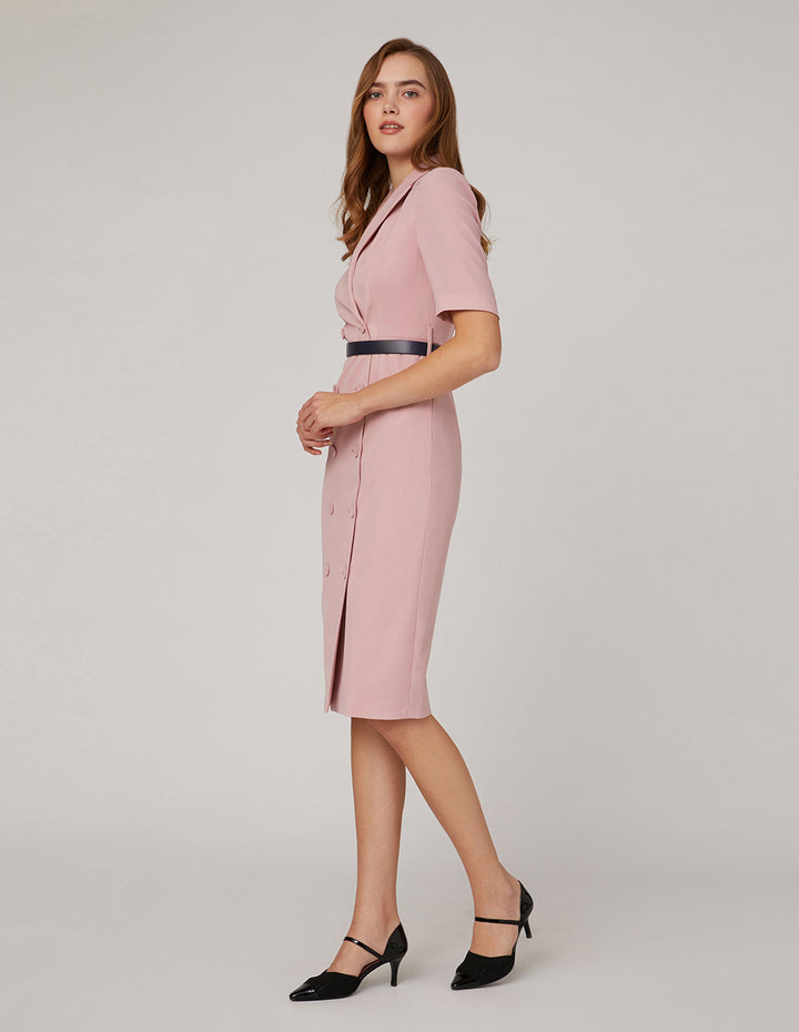 MARYLING Cherry blossom pink lapel collar dress