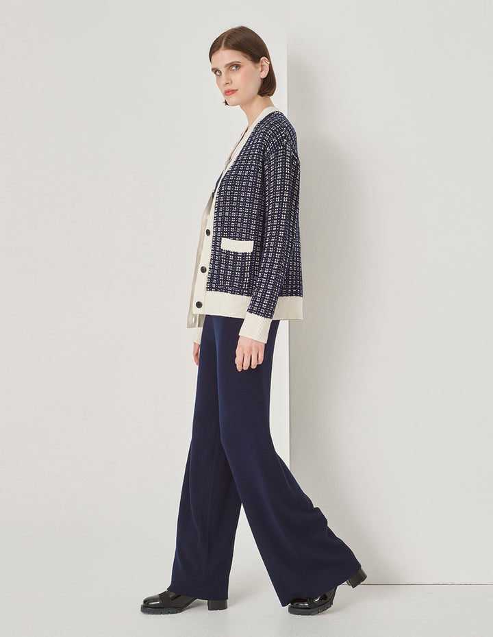 MARYLING Blue And White Contrast Knitted Cardigan