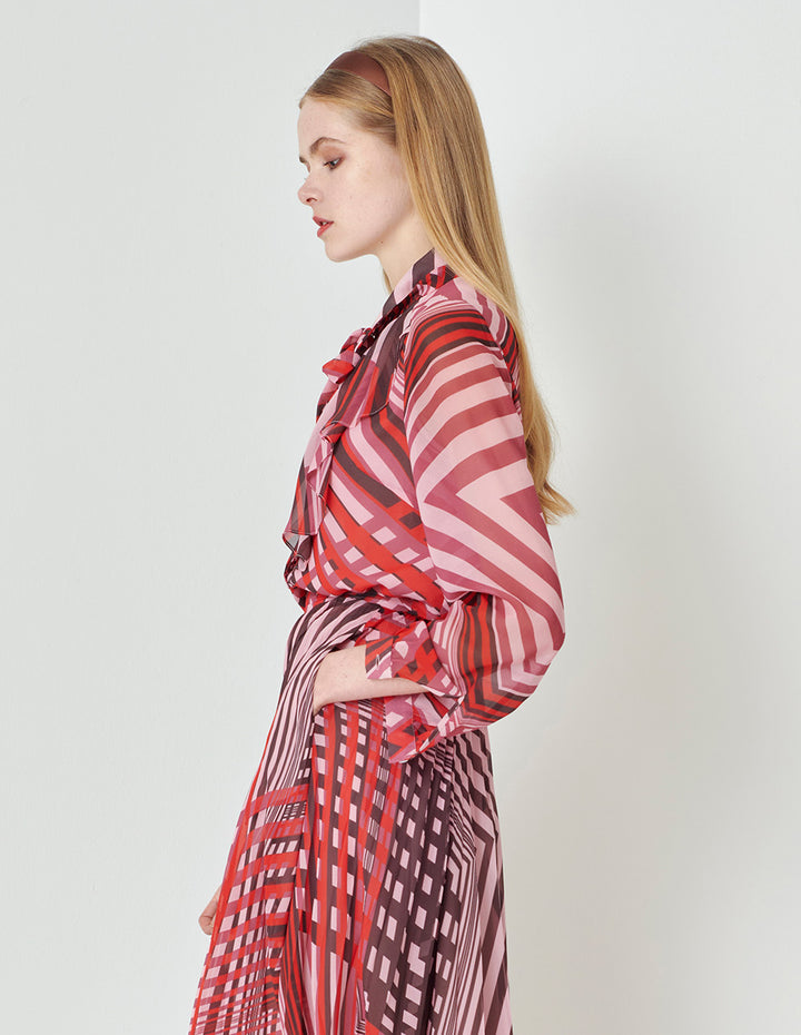 MARYLING Pink Striped Peplum Bow Blouse