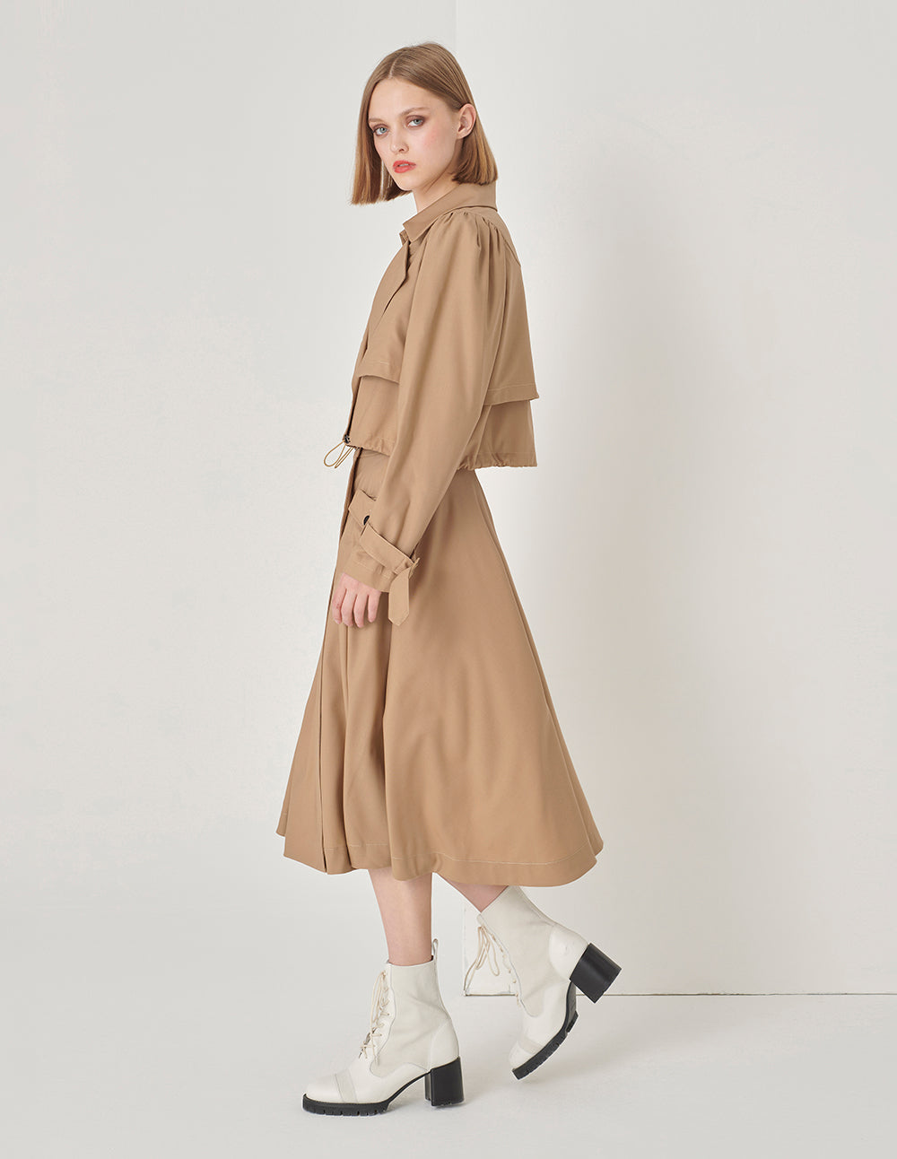MARYLING Sand Yellow Hem Drawstring Cropped Trench Coat