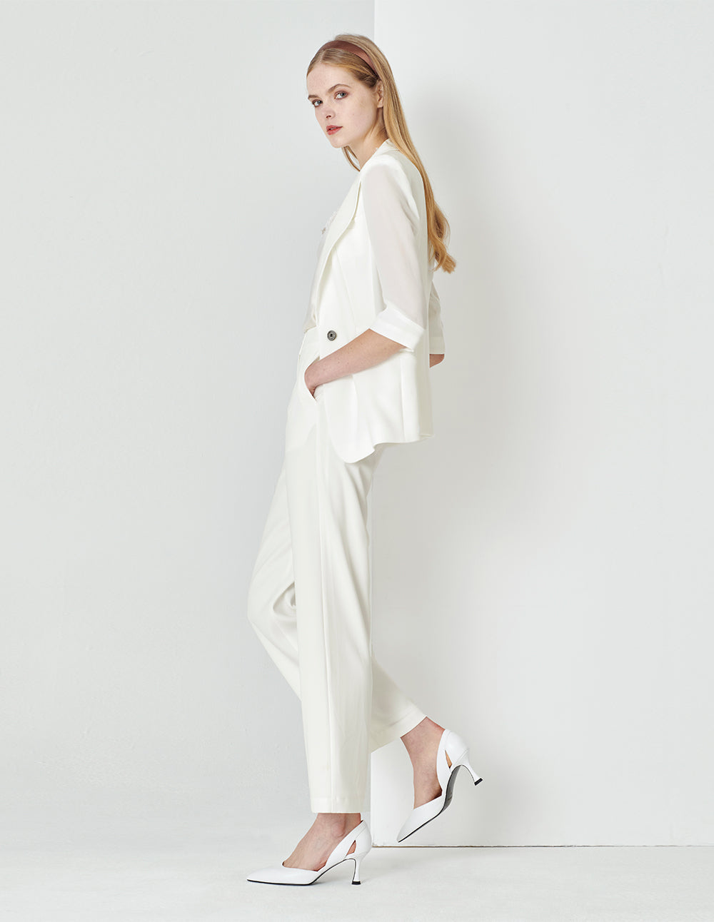 MARYLING High-End Ivory White Straight Suit Pants