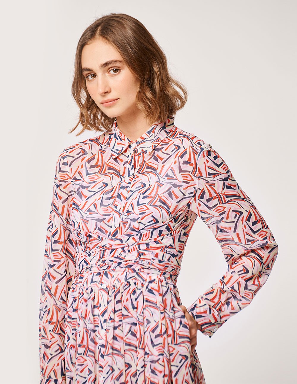 MARYLING Kaleidoscope Print Georgette Long Sleeve Shirt Dress Women