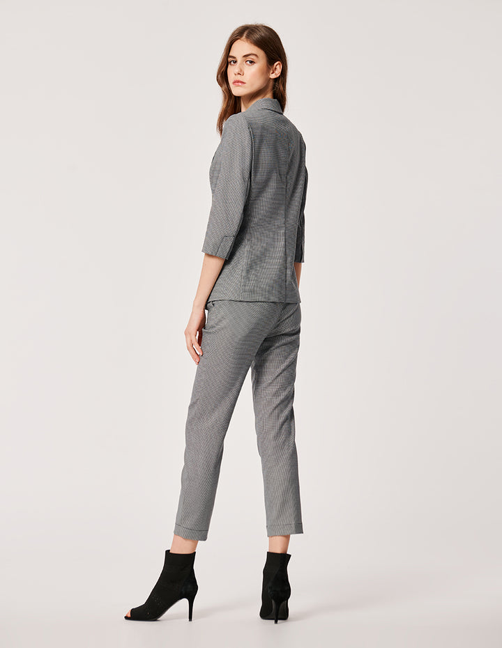 MARYLING Houndstooth Pattern Crop Leg Slim Fit Trousers