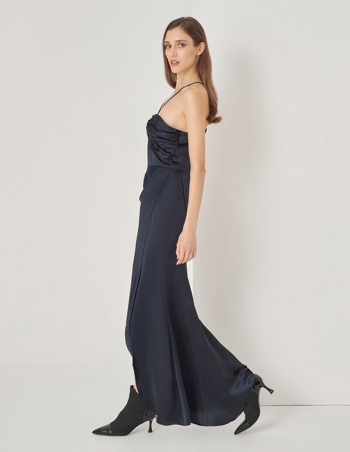MARYLING Dark Blue Strapless Fishtail Slit Dress