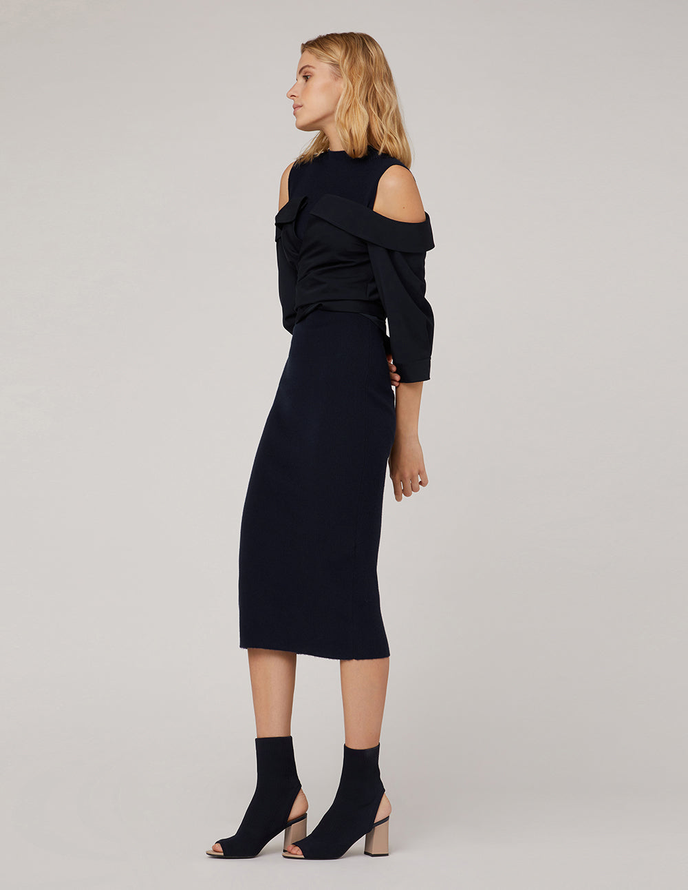 MARYLING Semi-Turtleneck Knit Spliced Woven Dress