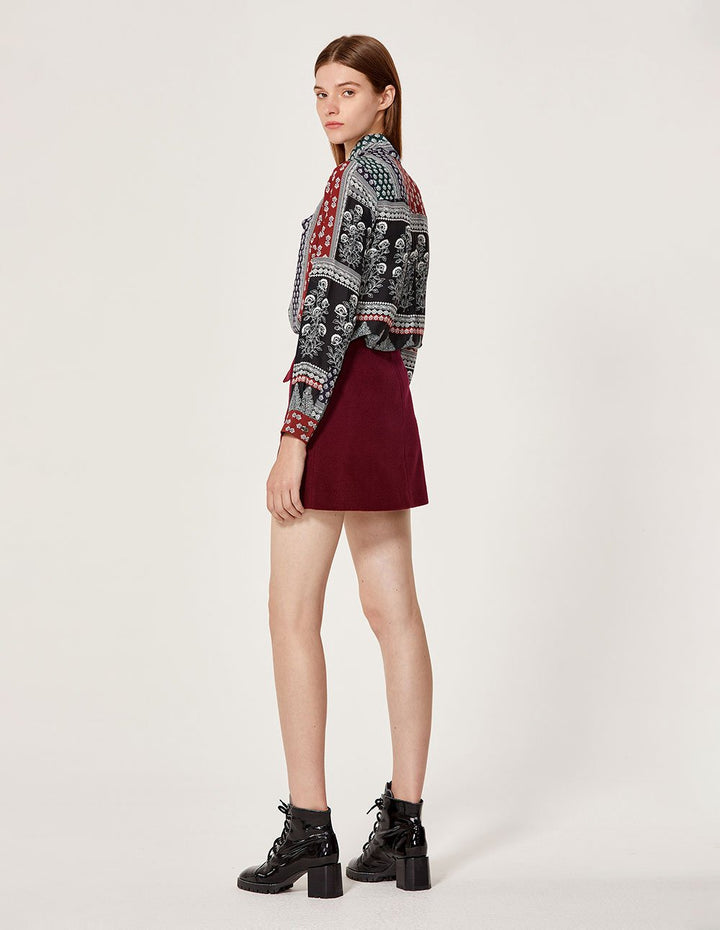 MARYLING Wool Blend Zip Up Side Pocket A-Line Mini Skirt