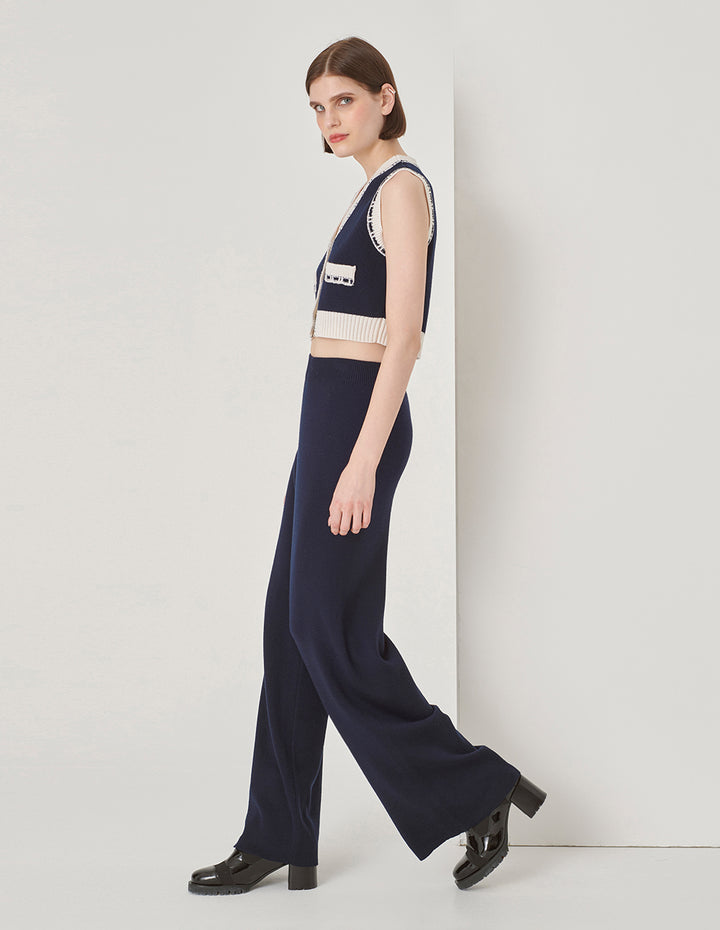 MARYLING Dark Blue Wool Knit Trousers