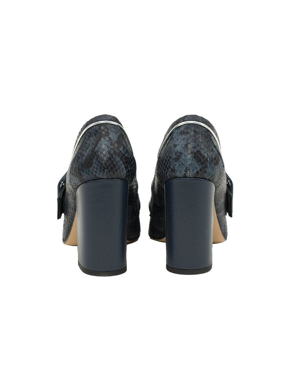 MARYLING Snake Print Leather Buckle High Heel Loafers