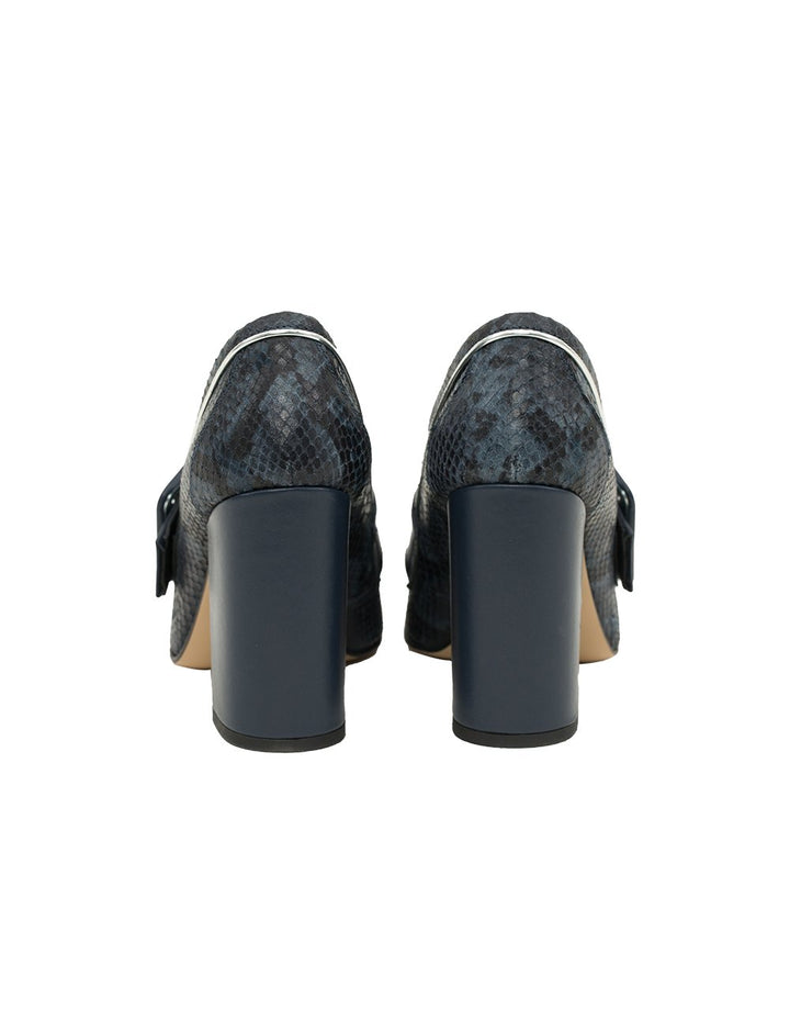 MARYLING Snake Print Leather Buckle High Heel Loafers