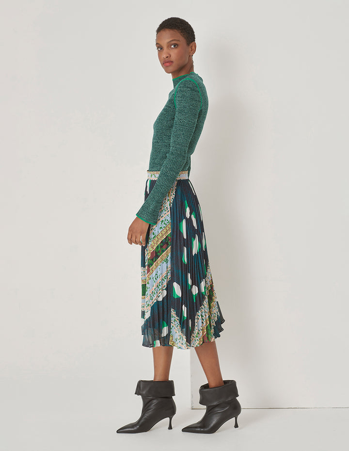 MARYLING Round-Neck Long-Sleeve Slim-Fit Ribbing Pure Green Knitted Pullover