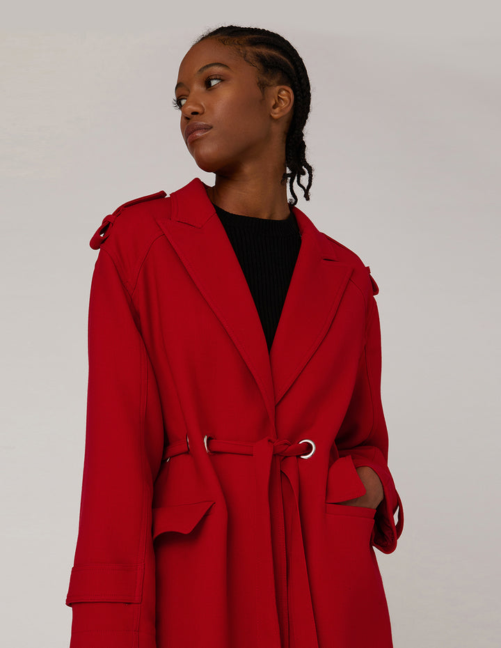 MARYLING PEAK LAPEL SINGLE-BREASTED SELF-TIE COAT