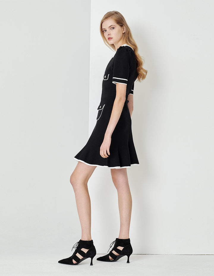 MARYLING Black And White Colour Contrast Knitted Dress